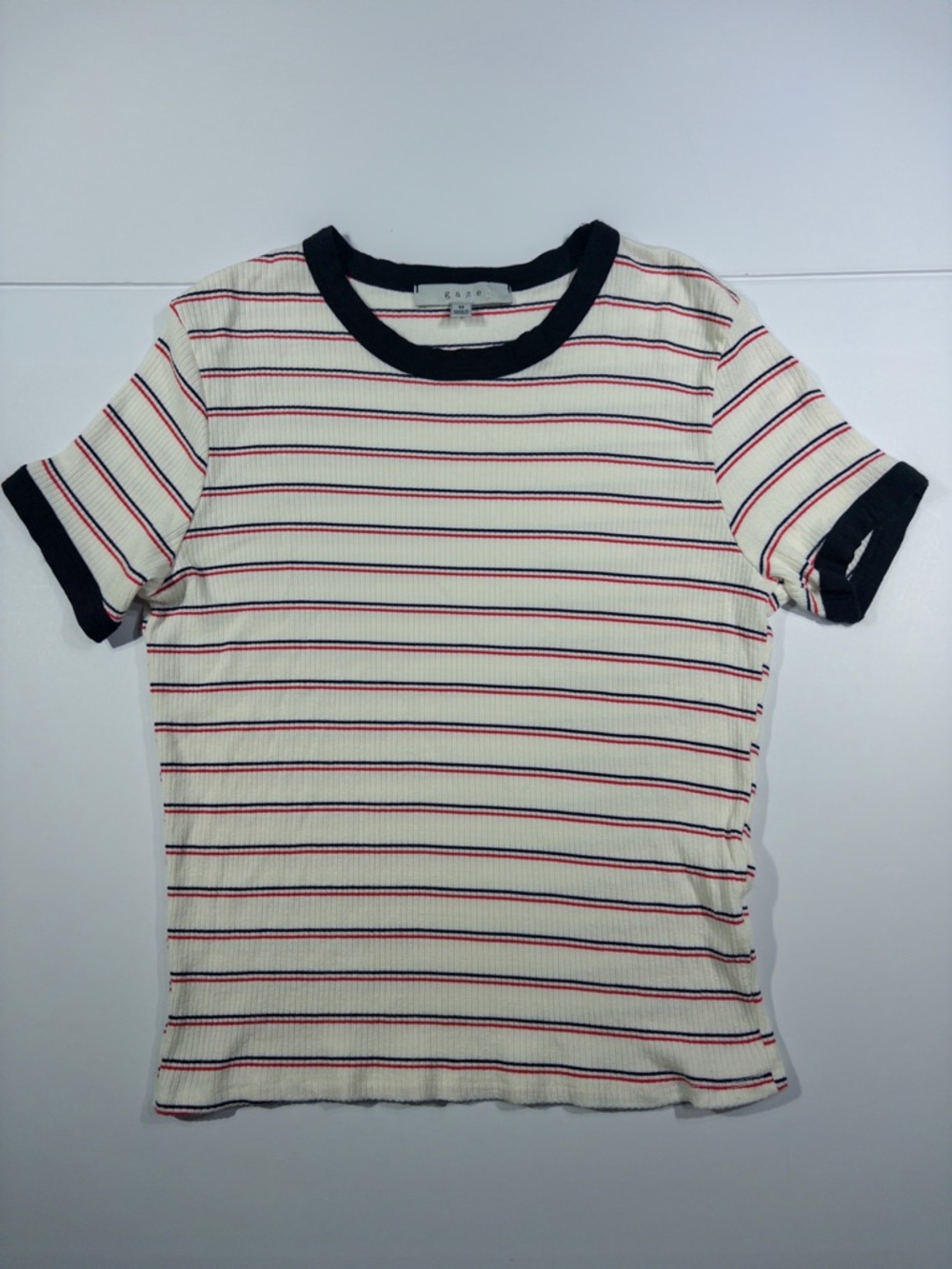 Striped Ringer Baby Tee Y2K Fitted Ribbed T-Shirt Retro Casual Top - Picture 9 of 10
